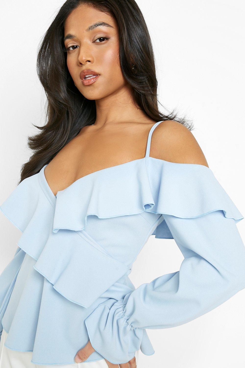 Ruffle sleeve cold shoulder top deals